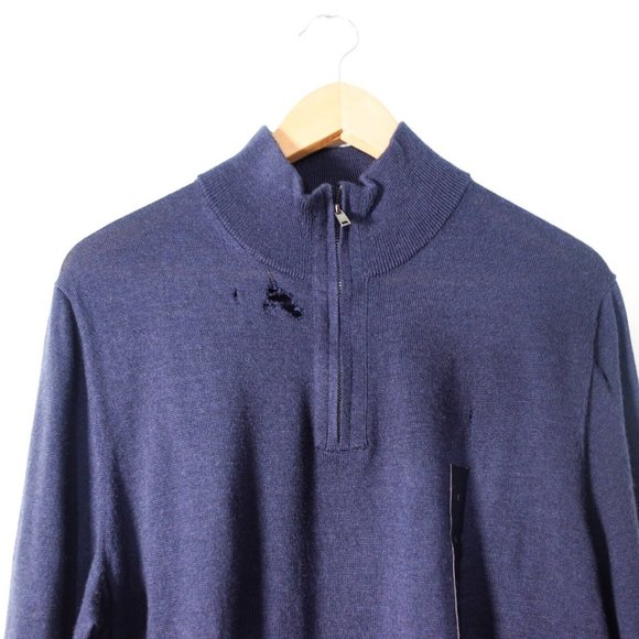 Navy Blue Merino Wool Sweater Mens Large Classic Soft 1/4 Zip BANANA REPUBLIC - Picture 7 of 11